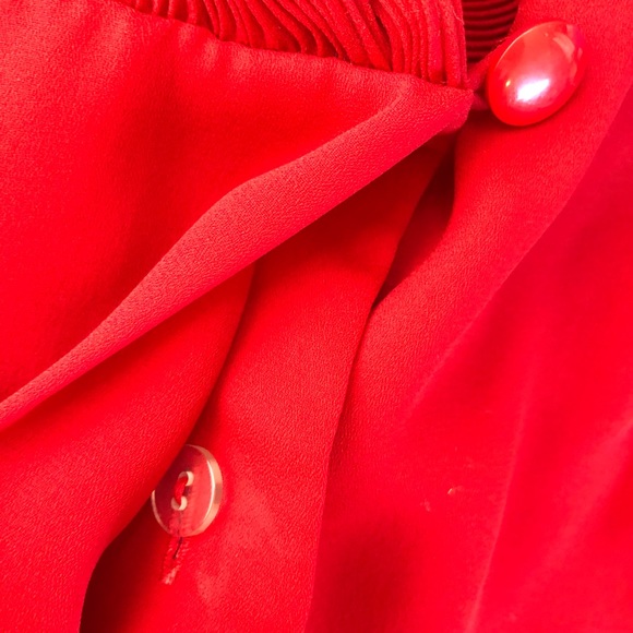 Vintage Red Chiffon Blouse Pleated Mock Neck Size 18 - Picture 11 of 12
